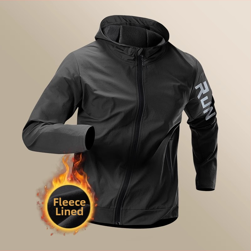 Мъжко яке за бягане, ветроустойчиво, тренировъчно, пролетно и есенно, спортно, водоустойчиво, дъждоустойчиво, бързосъхнещо, за навън, с качулка, колоездене, ежедневно