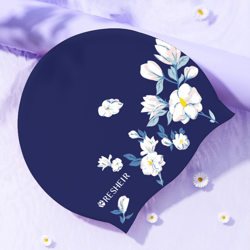 Moteriška silikoninė, vandeniui atspari, neperšlampama, ilgų plaukų, didelės galvos apimties, madingas spausdinimas, plius dydžio suaugusiųjų moterų plaukimo kepuraitė