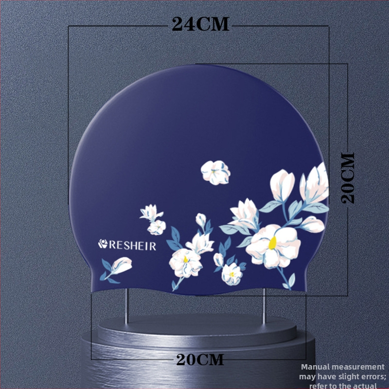 Moteriška silikoninė, vandeniui atspari, neperšlampama, ilgų plaukų, didelės galvos apimties, madingas spausdinimas, plius dydžio suaugusiųjų moterų plaukimo kepuraitė