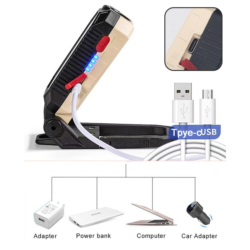 Új COB munkalámpa USB töltő LED mágnessel Horoggal ellátott teljesítménykijelző Vészhelyzeti zseblámpa Ellenőrző lámpa