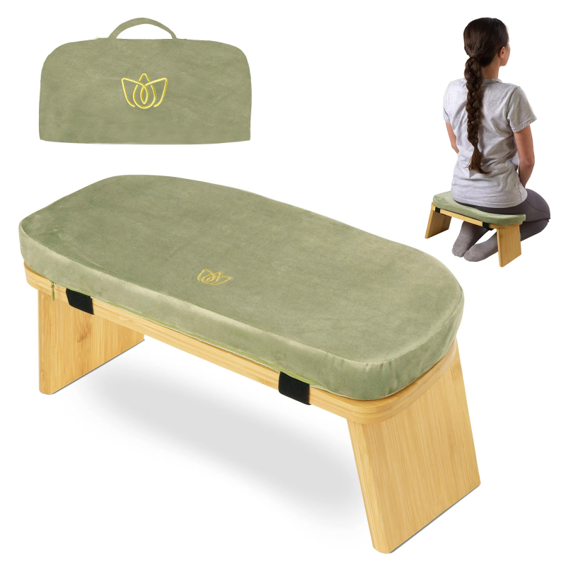 Határokon átnyúló fa jógaszék, térdelőszék, nagykereskedelmi puha sportszék, többszínű összecsukható jóga meditációs szék