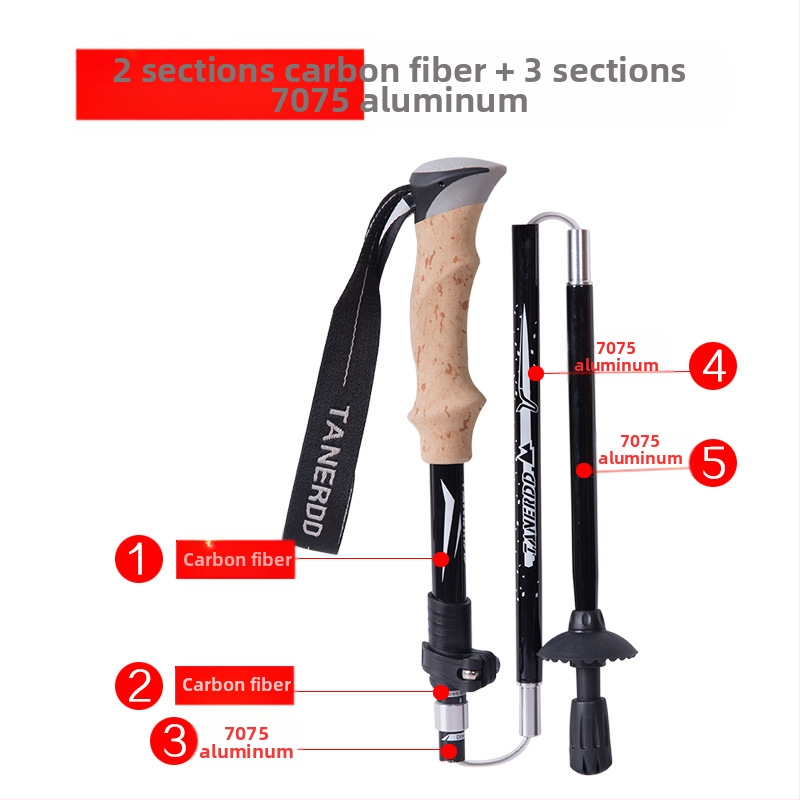 Външен трекинг щека от карбон, ултра лека, прибираща се, сгъваема, външна заключваща се щека, катерене, туризъм, бягане през пресечена местност, бастун от карбон