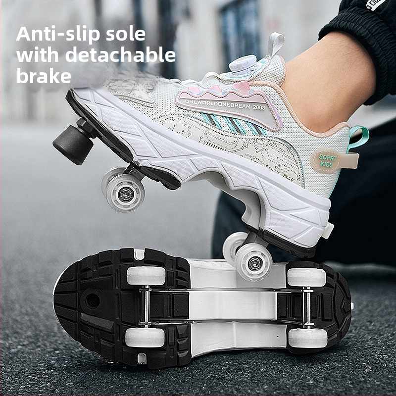 Детски обувки Runaway, невидими четириколесни свиващи се обувки за момичета, експлозивни обувки за ходене за момчета, нови обувки за възрастни с ролка за момичета за ученици от началното училище