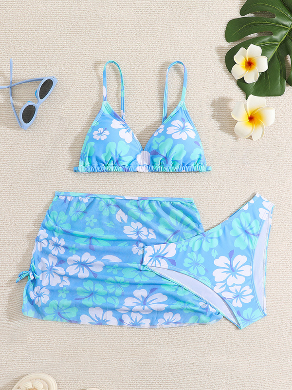 2024 Costume de baie noi europene și americane pentru copii, de dimensiuni mari, imprimate, cu plasă, pentru copii, costume de baie separate pentru femei