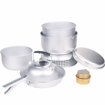 Комплект за външен алкохолен котлон, тенджера, алуминиева тенджера, кана за вода, шведска буря, ветроустойчива печка за пикник, преносим комплект