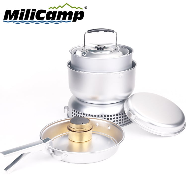 Комплект за външен алкохолен котлон, тенджера, алуминиева тенджера, кана за вода, шведска буря, ветроустойчива печка за пикник, преносим комплект
