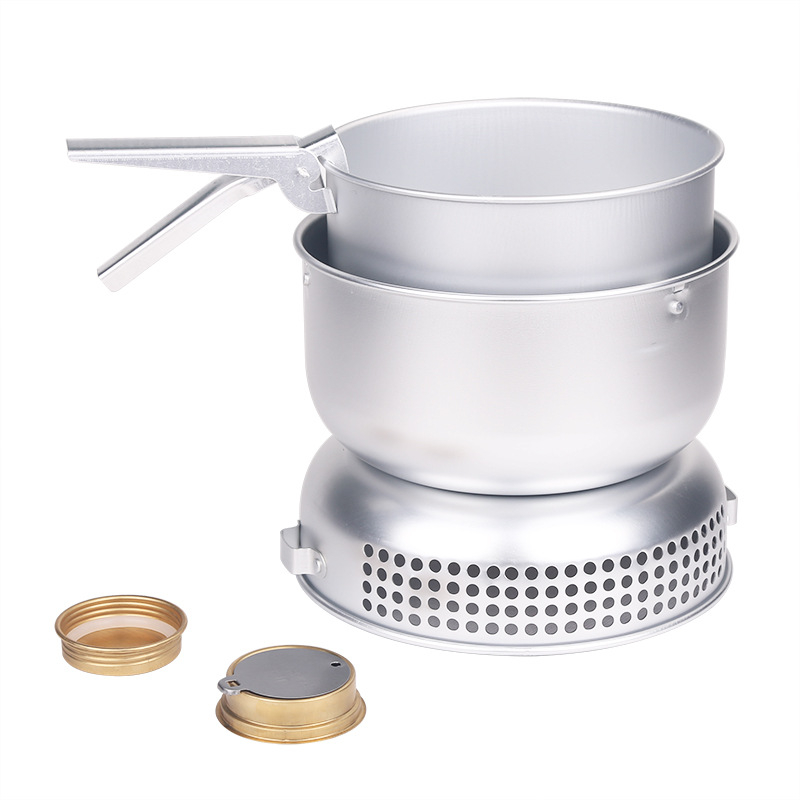 Комплект за външен алкохолен котлон, тенджера, алуминиева тенджера, кана за вода, шведска буря, ветроустойчива печка за пикник, преносим комплект