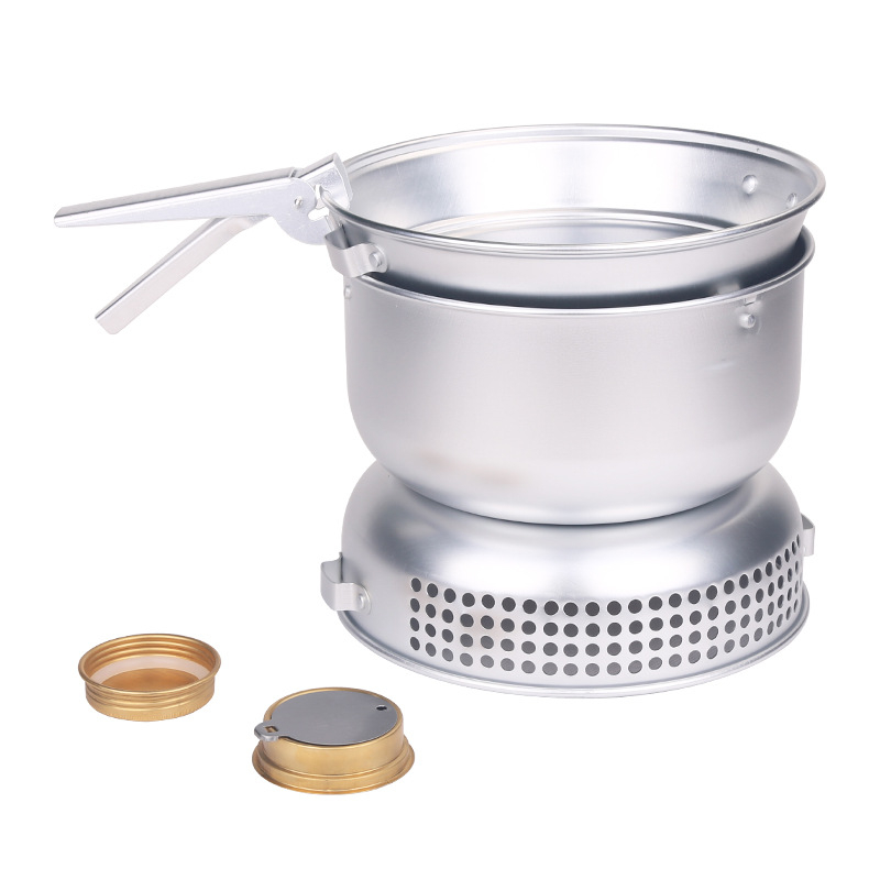 Комплект за външен алкохолен котлон, тенджера, алуминиева тенджера, кана за вода, шведска буря, ветроустойчива печка за пикник, преносим комплект