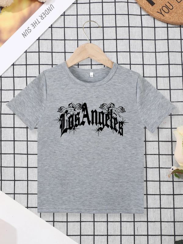 Stilingas medvilninis vaikiškas LOS ANDŽELO rašto berniukiškas kūrybingas marškinėliai