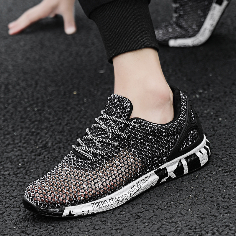 Pantofi de vară respirabili din plasă, stil coreean, subțiri, pantofi de alergare cu plasă mare, talpă goală, plus mărime, pantofi de plasă pentru bărbați