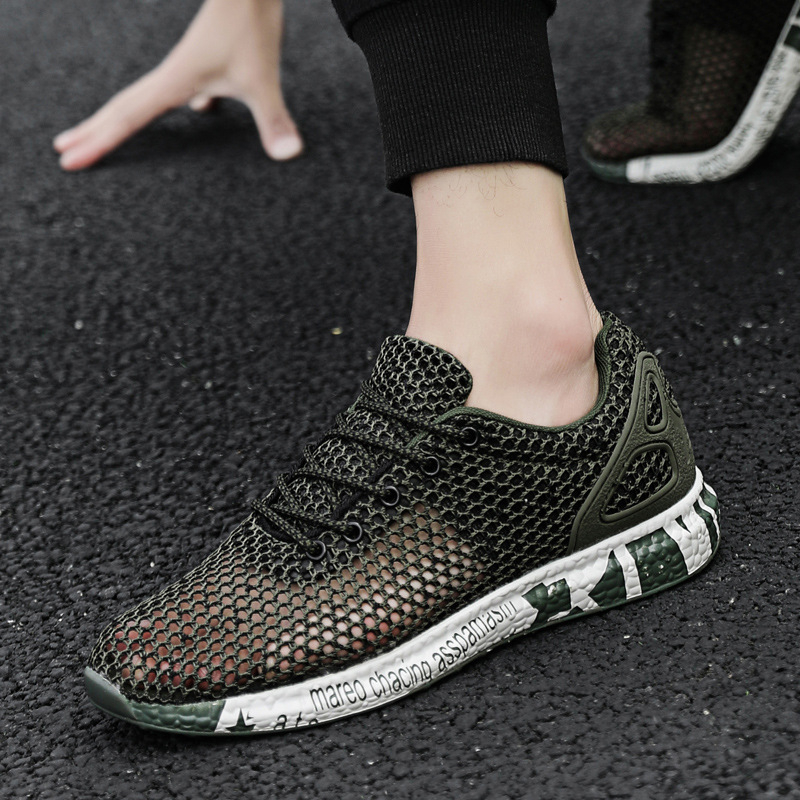 Pantofi de vară respirabili din plasă, stil coreean, subțiri, pantofi de alergare cu plasă mare, talpă goală, plus mărime, pantofi de plasă pentru bărbați