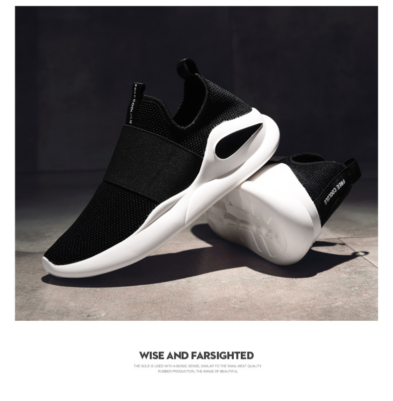 Vyriški sportiniai laisvalaikio bateliai, korėjietiško stiliaus, madingi bėgimo bateliai be raištelių, austi, kvėpuojantys, dezodorantai, įsispiriami, mokasinai.