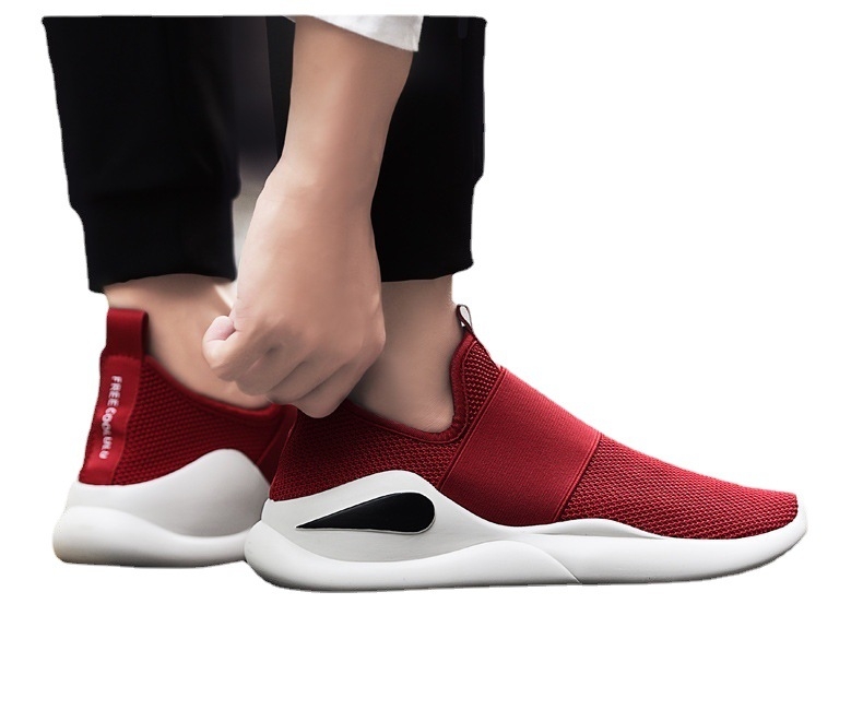 Vyriški sportiniai laisvalaikio bateliai, korėjietiško stiliaus, madingi bėgimo bateliai be raištelių, austi, kvėpuojantys, dezodorantai, įsispiriami, mokasinai.