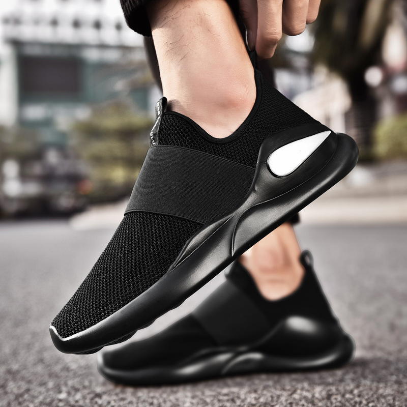 Vyriški sportiniai laisvalaikio bateliai, korėjietiško stiliaus, madingi bėgimo bateliai be raištelių, austi, kvėpuojantys, dezodorantai, įsispiriami, mokasinai.