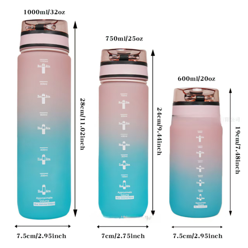 Sportinis vandens puodelis 1 l didelės talpos plastikinis puodelis Nešiojamas kosminis puodelis su svarstyklėmis Lauko fitneso tiesioginio gėrimo puodelis sportinis modelis