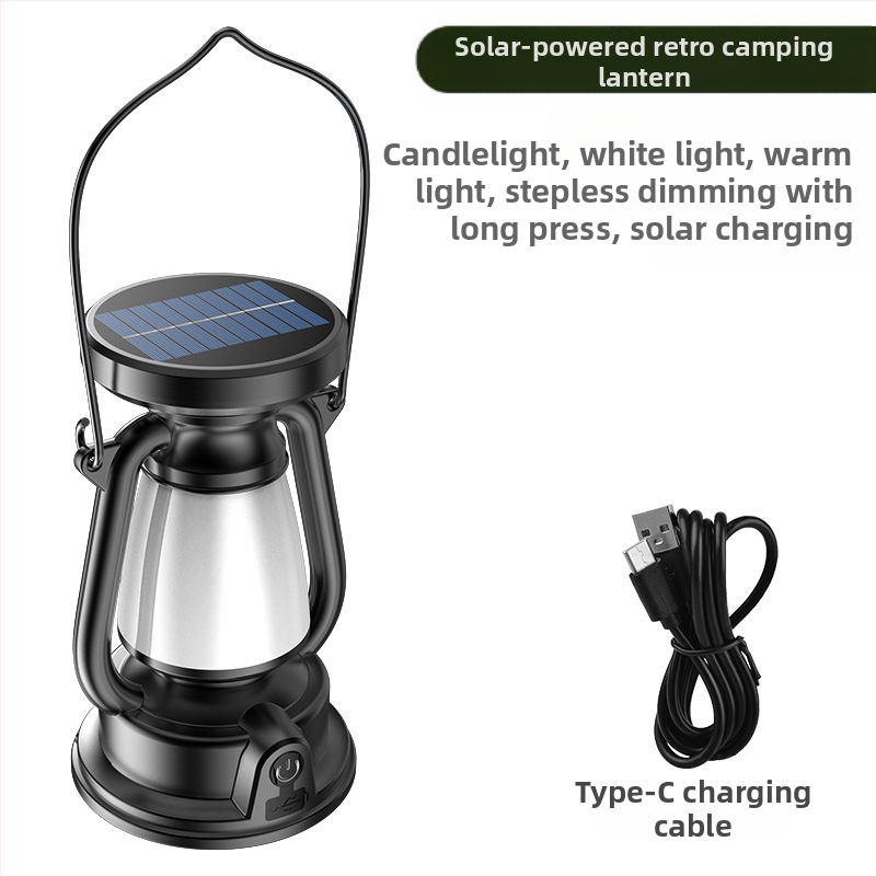 Nová petrolejová lampa z roku 2024, nabíjateľná kempingová lampa, dekoratívna atmosférická lampa, vonkajšia retro solárna prenosná kempingová lampa