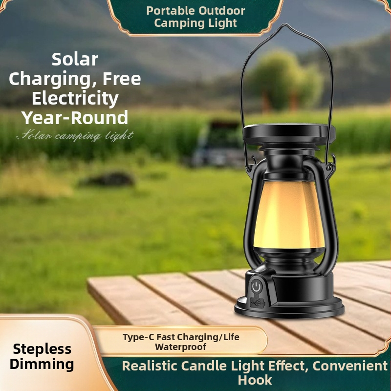 Nová petrolejová lampa z roku 2024, nabíjateľná kempingová lampa, dekoratívna atmosférická lampa, vonkajšia retro solárna prenosná kempingová lampa