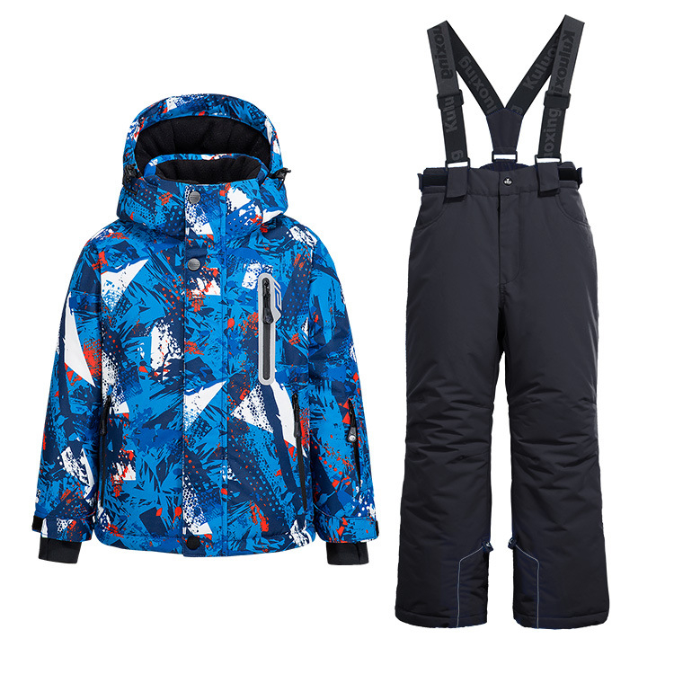 Bērnu slēpošanas kostīms, kas piemērots āra lietošanai, sabiezināts, silts, ūdensnecaurlaidīgs, vēja necaurlaidīgs slēpošanas kostīms zēniem un meitenēm