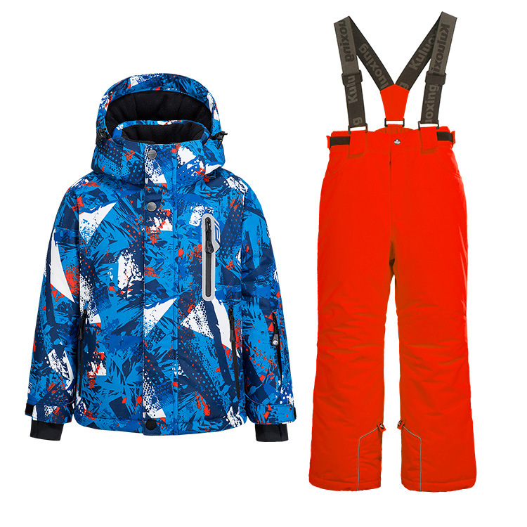 Bērnu slēpošanas kostīms, kas piemērots āra lietošanai, sabiezināts, silts, ūdensnecaurlaidīgs, vēja necaurlaidīgs slēpošanas kostīms zēniem un meitenēm