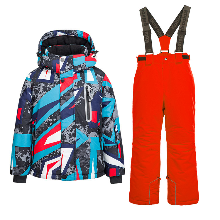 Bērnu slēpošanas kostīms, kas piemērots āra lietošanai, sabiezināts, silts, ūdensnecaurlaidīgs, vēja necaurlaidīgs slēpošanas kostīms zēniem un meitenēm