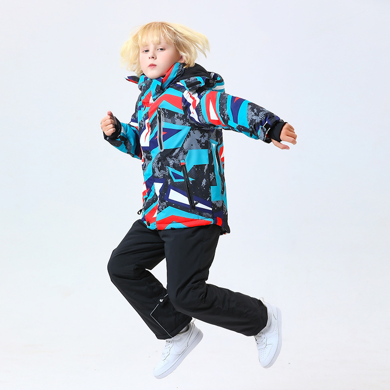 Bērnu slēpošanas kostīms, kas piemērots āra lietošanai, sabiezināts, silts, ūdensnecaurlaidīgs, vēja necaurlaidīgs slēpošanas kostīms zēniem un meitenēm