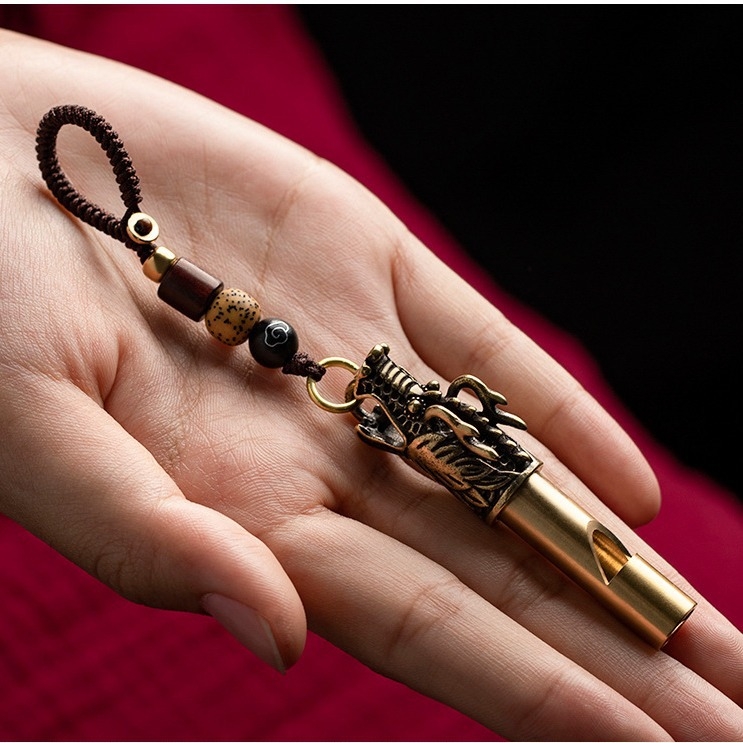 Vintage síp kulcstartó medál autókulcs kínai stílusú kreatív síp hordozható túlélő kis rézáru nagykereskedelem