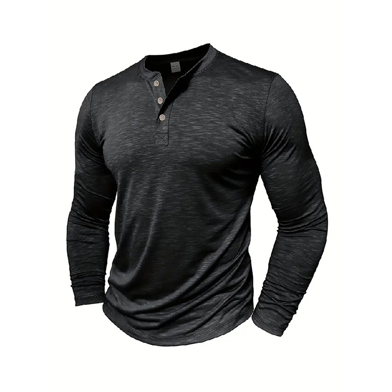 Vyriški pavasario ir rudens marškinėliai, amerikietiško stiliaus jaunimo bambukinės medvilnės ilgomis rankovėmis marškinėliai, vyriški didelio elastingumo, greitai džiūstantys, kvėpuojantys „Henley“ marškinėliai