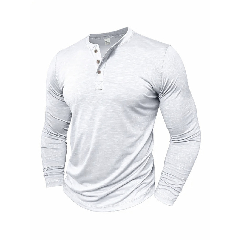 Vyriški pavasario ir rudens marškinėliai, amerikietiško stiliaus jaunimo bambukinės medvilnės ilgomis rankovėmis marškinėliai, vyriški didelio elastingumo, greitai džiūstantys, kvėpuojantys „Henley“ marškinėliai