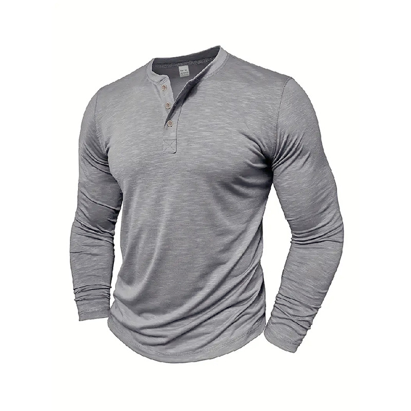 Vyriški pavasario ir rudens marškinėliai, amerikietiško stiliaus jaunimo bambukinės medvilnės ilgomis rankovėmis marškinėliai, vyriški didelio elastingumo, greitai džiūstantys, kvėpuojantys „Henley“ marškinėliai