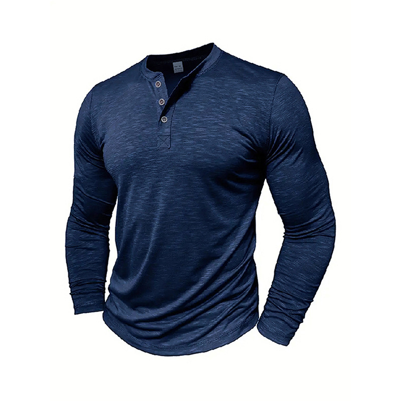 Vyriški pavasario ir rudens marškinėliai, amerikietiško stiliaus jaunimo bambukinės medvilnės ilgomis rankovėmis marškinėliai, vyriški didelio elastingumo, greitai džiūstantys, kvėpuojantys „Henley“ marškinėliai