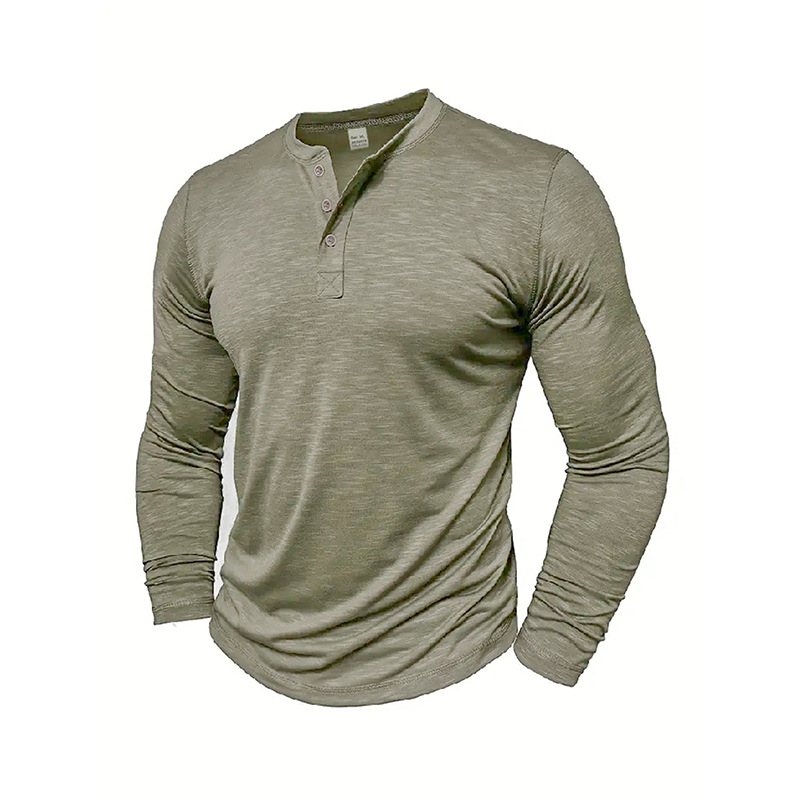 Vyriški pavasario ir rudens marškinėliai, amerikietiško stiliaus jaunimo bambukinės medvilnės ilgomis rankovėmis marškinėliai, vyriški didelio elastingumo, greitai džiūstantys, kvėpuojantys „Henley“ marškinėliai