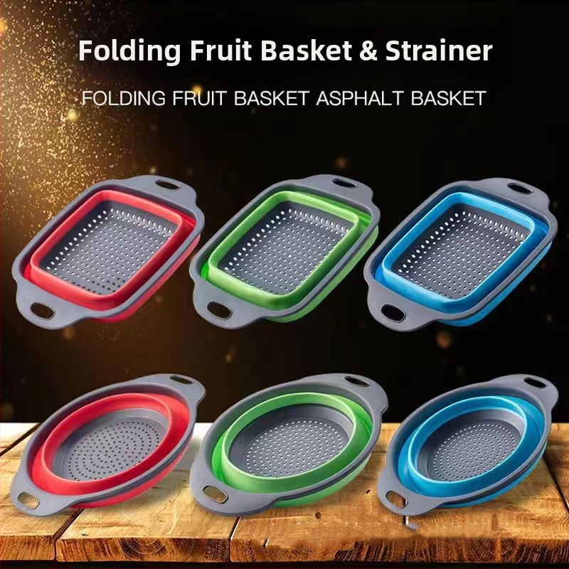 Daugiafunkcinė virtuvės kriauklė, ištraukiama daržovių plovimo dubenėlė, „Amoy“ krepšelis, apvalus, sulankstomas silikoninis kanalizacijos krepšelis