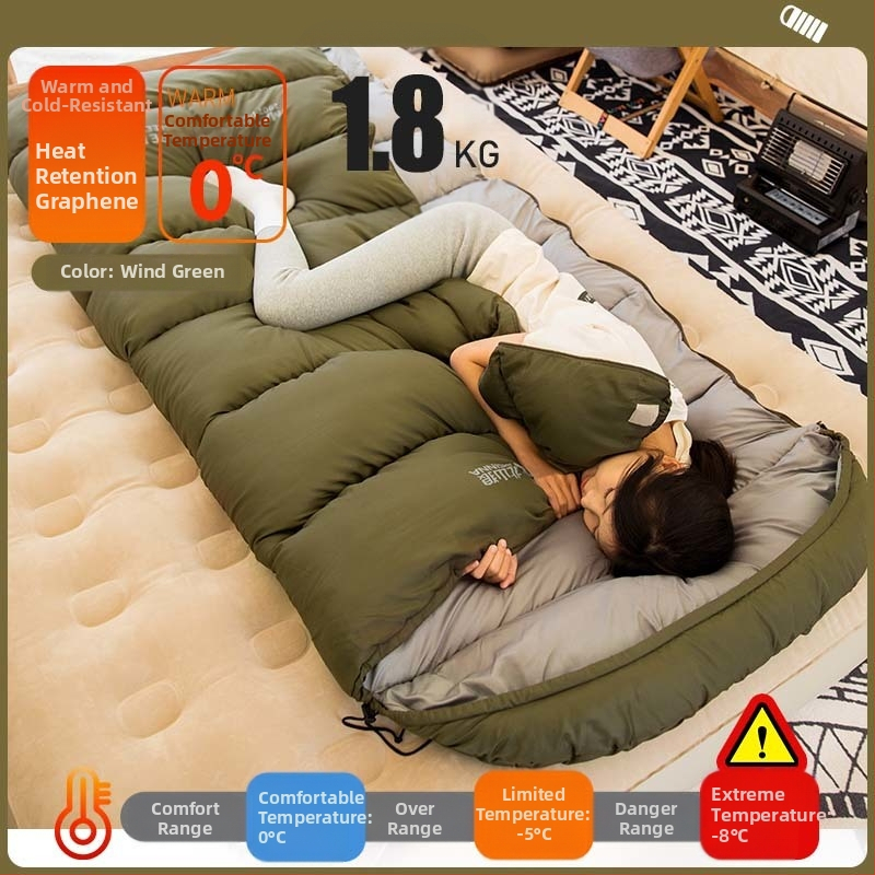 [Широк дизайн] Спален чувал Beishanlang Graphene, екстра голям, за възрастни, зимен, удебелен, за къмпинг на открито, единичен