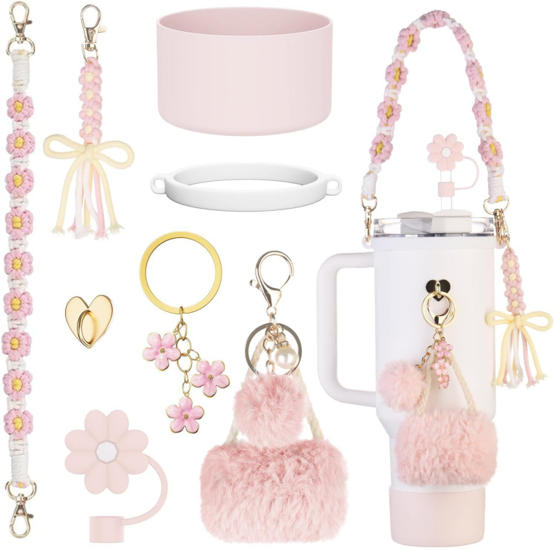 Accesorii Stanley Cup, cană de apă, frânghie împletită portabilă, termos, lanț pentru pahar, cârlig de dragoste, bilă de păr, pandantiv cu cheie