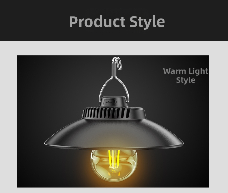 Нова LED къмпинг светлина за палатка с вградена батерия и кука, зареждаща се с TYPEC