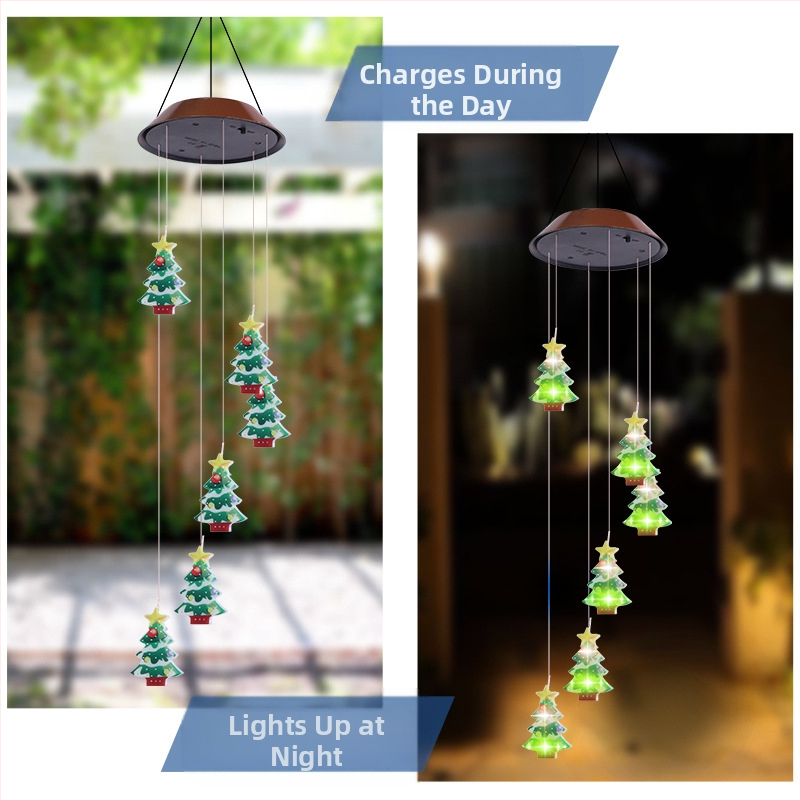 Външни слънчеви вятърни камбанки, коледни декоративни светлини със снежинки, 6 светодиода, цветни атмосферни светлини, удобни висящи градински светлини