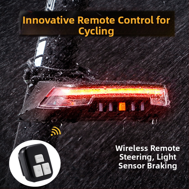 Inteligentné brzdové zadné svetlo na bicykel s bezdrôtovým diaľkovým ovládaním, ovládanie volantu, indukčné nabíjanie cez USB, výstražné svetlo COB na bicykel
