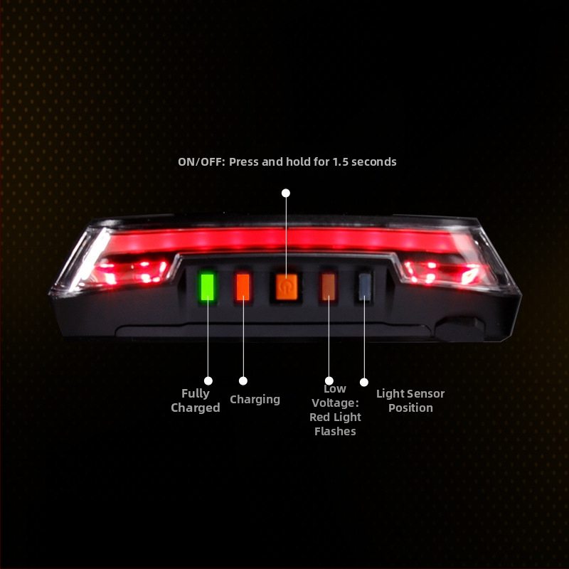 Inteligentné brzdové zadné svetlo na bicykel s bezdrôtovým diaľkovým ovládaním, ovládanie volantu, indukčné nabíjanie cez USB, výstražné svetlo COB na bicykel