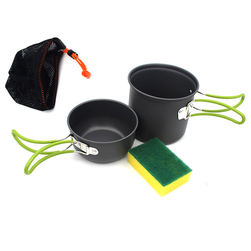 Határokon átnyúló, népszerű, kültéri, hordozható kempingkészlet, 1-2 fős piknik főzőedényekhez, kemény oxidált készlet, kombinált pohárkészlet