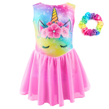 Дрехи за гимнастика, Бронзиращи дрехи за гимнастика за момичета, Детска шифонена пола, Дрехи за танци с еднорог за момичета, Детски дрехи за тренировки
