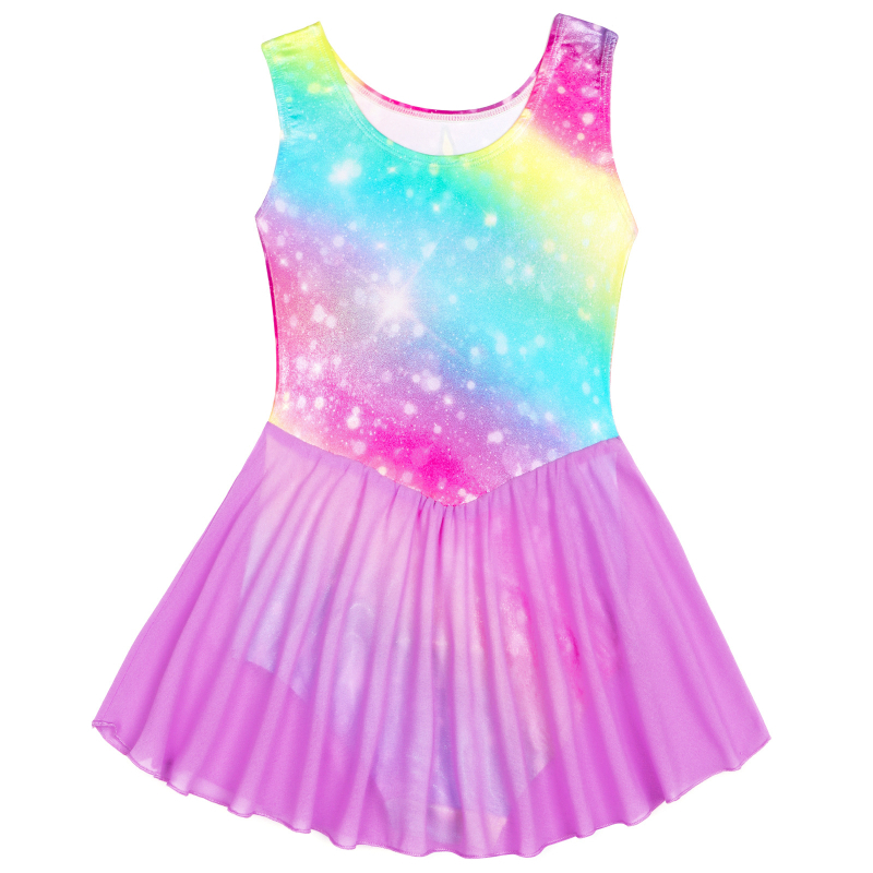 Дрехи за гимнастика, Бронзиращи дрехи за гимнастика за момичета, Детска шифонена пола, Дрехи за танци с еднорог за момичета, Детски дрехи за тренировки
