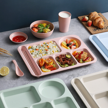 Πιάτο φαγητού με άχυρο σίτου, 5 τεμάχια με μπολ, ξυλάκια, κουτάλι, σετ επιτραπέζιων σκευών, εμπορική φοιτητική καντίνα, ξενοδοχείο, πλαστικό πιάτο γρήγορου φαγητού