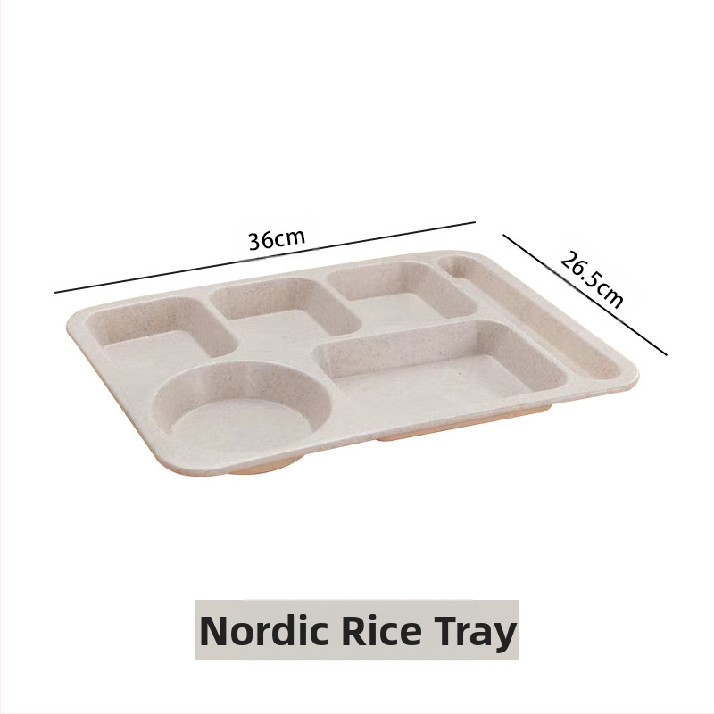 Búzaszalma osztott vacsoratányér 5 db tál pálcikával kanál étkészlet kereskedelmi diákmenza szállodai műanyag gyorséttermi tányér