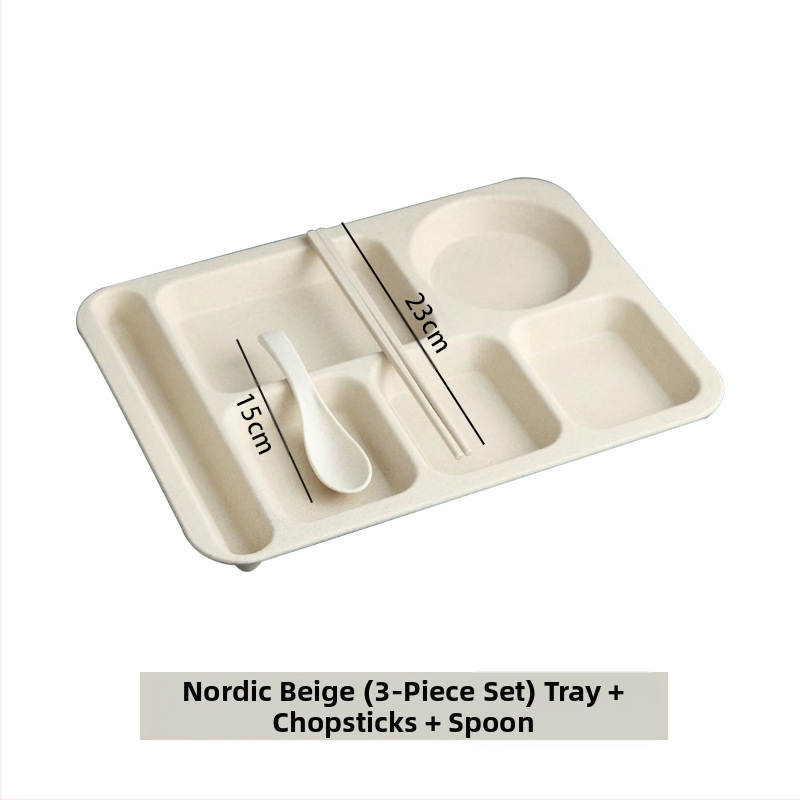 Búzaszalma osztott vacsoratányér 5 db tál pálcikával kanál étkészlet kereskedelmi diákmenza szállodai műanyag gyorséttermi tányér