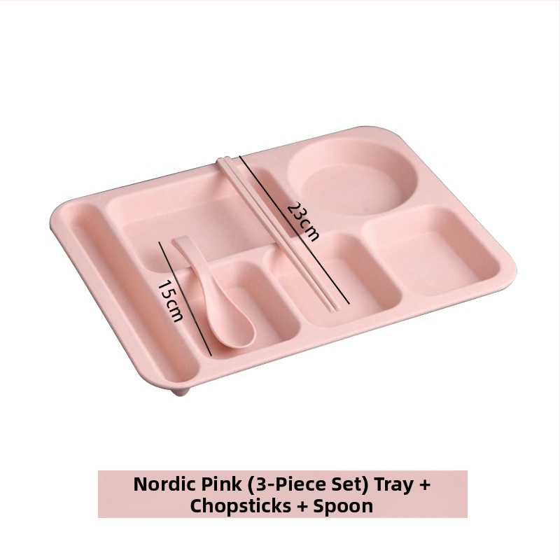 Búzaszalma osztott vacsoratányér 5 db tál pálcikával kanál étkészlet kereskedelmi diákmenza szállodai műanyag gyorséttermi tányér