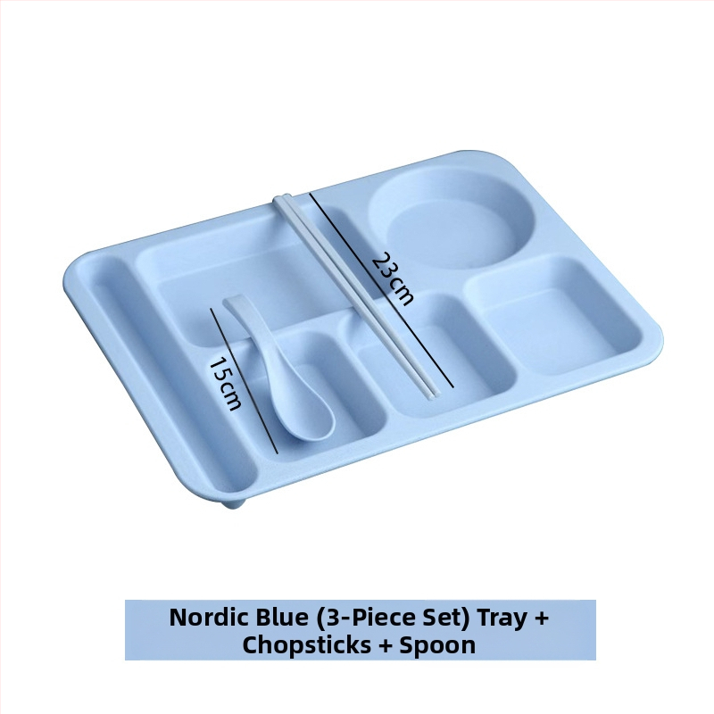 Búzaszalma osztott vacsoratányér 5 db tál pálcikával kanál étkészlet kereskedelmi diákmenza szállodai műanyag gyorséttermi tányér