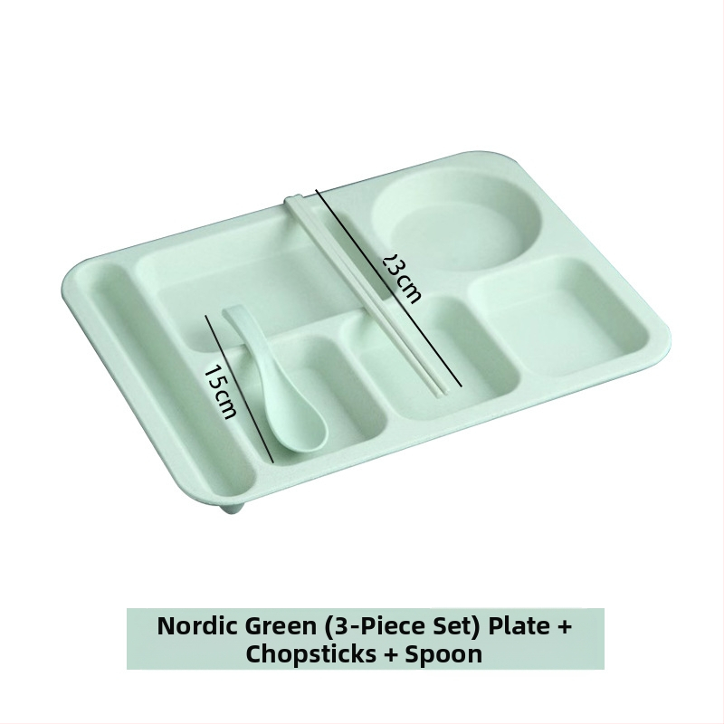 Búzaszalma osztott vacsoratányér 5 db tál pálcikával kanál étkészlet kereskedelmi diákmenza szállodai műanyag gyorséttermi tányér