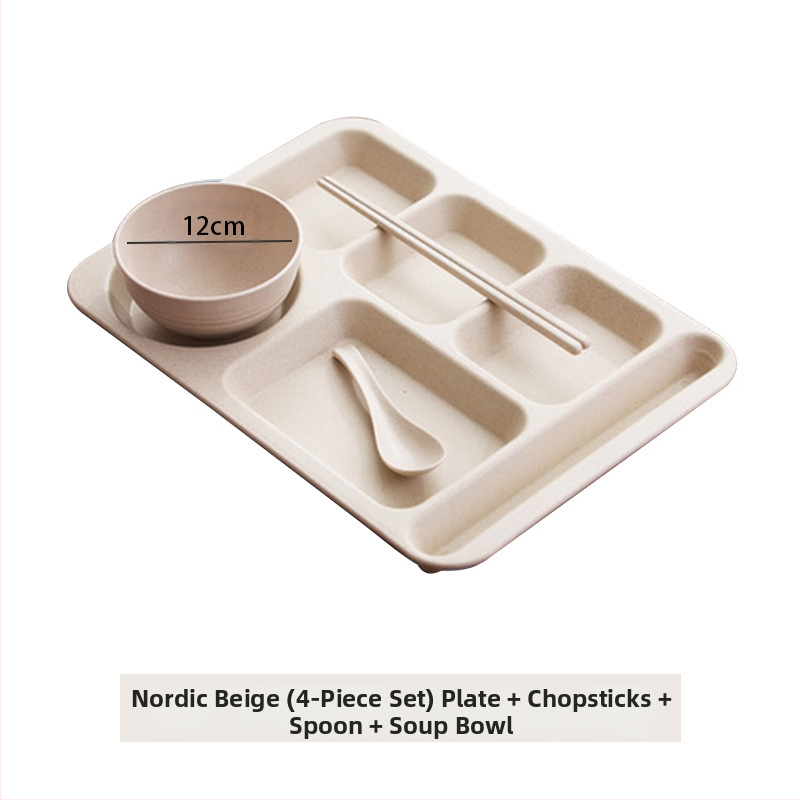 Búzaszalma osztott vacsoratányér 5 db tál pálcikával kanál étkészlet kereskedelmi diákmenza szállodai műanyag gyorséttermi tányér