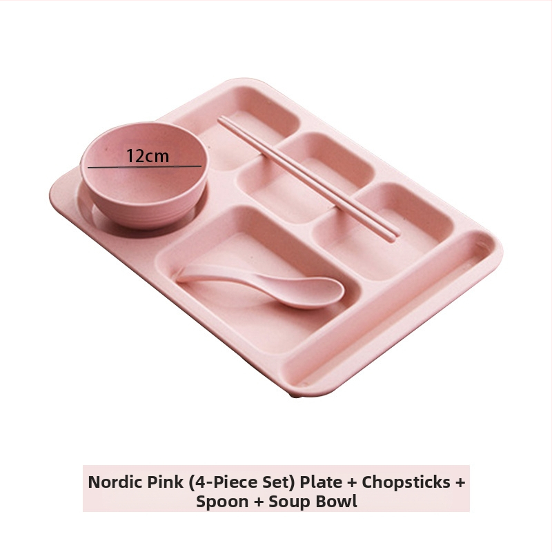 Búzaszalma osztott vacsoratányér 5 db tál pálcikával kanál étkészlet kereskedelmi diákmenza szállodai műanyag gyorséttermi tányér