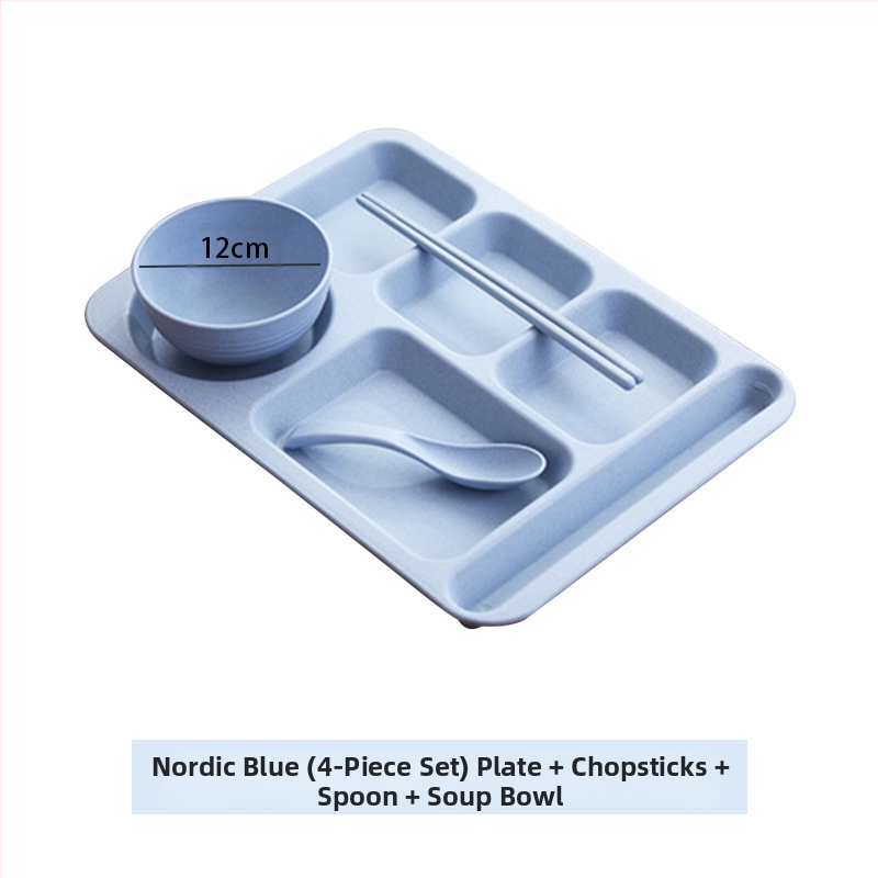 Búzaszalma osztott vacsoratányér 5 db tál pálcikával kanál étkészlet kereskedelmi diákmenza szállodai műanyag gyorséttermi tányér